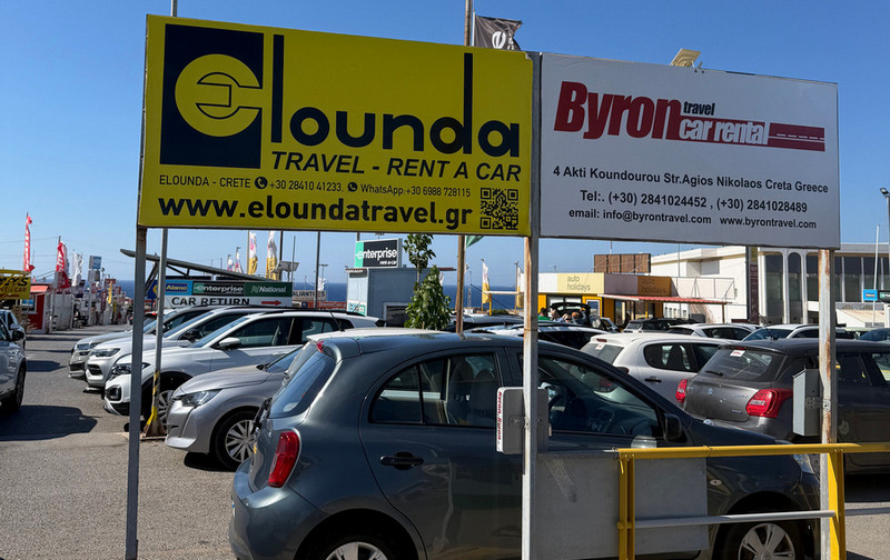 Elounda Travel rental cars at the Heraklion Airport parking area