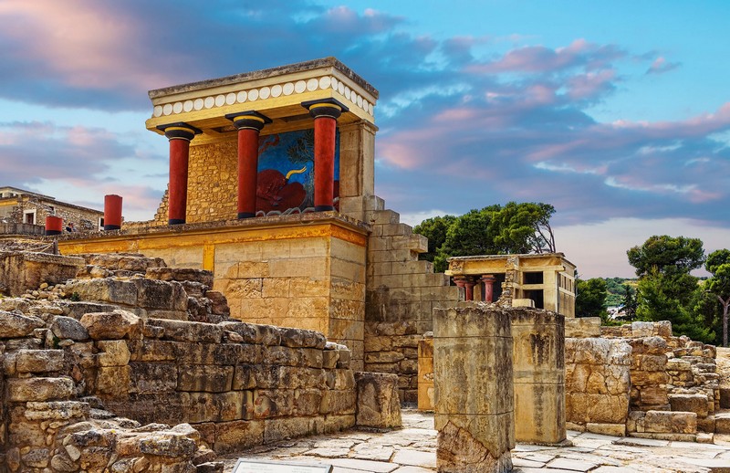 Restored Minoan architecture at Knossos Palace near Heraklion, Crete