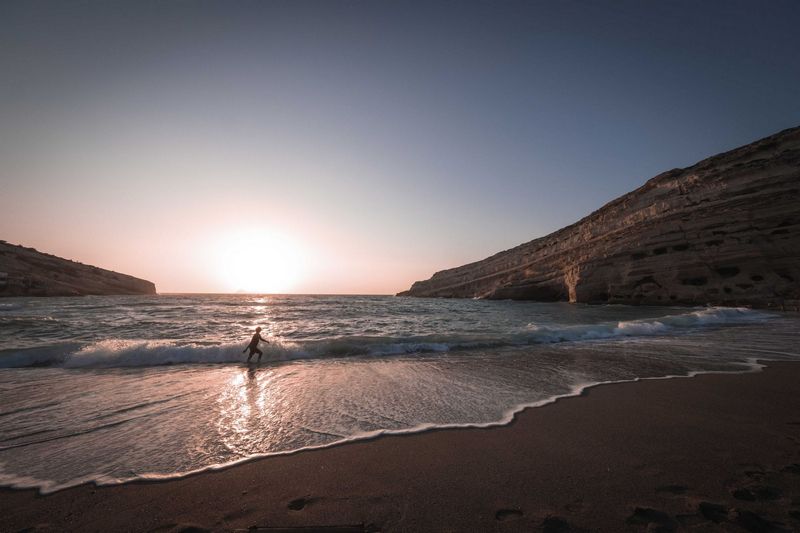 Matala beach and coastal caves in southern Crete